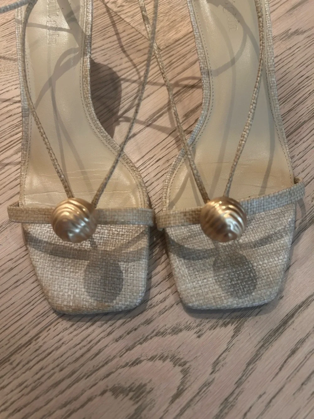 cult gaia WOMEN'S MINDY SQUARE TOE STRAPPY BALL HEEL SANDALS IN NATURAL - Picture 2 of 7